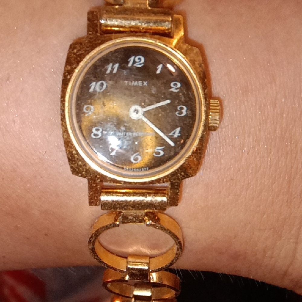 Timex Women's Gold Watch with Black Dial